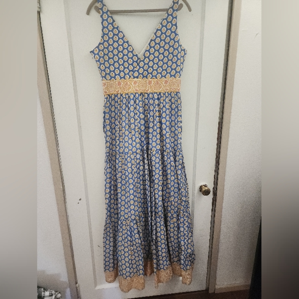 J. Crew Blue and Gold Printed Maxi Dress